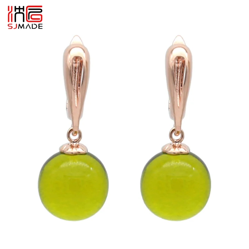 SHENJIANG New Fashion Round Synthesis Ambers Dangle Earrings For Women Girl Wedding 585 Rose Gold Color Eardrop