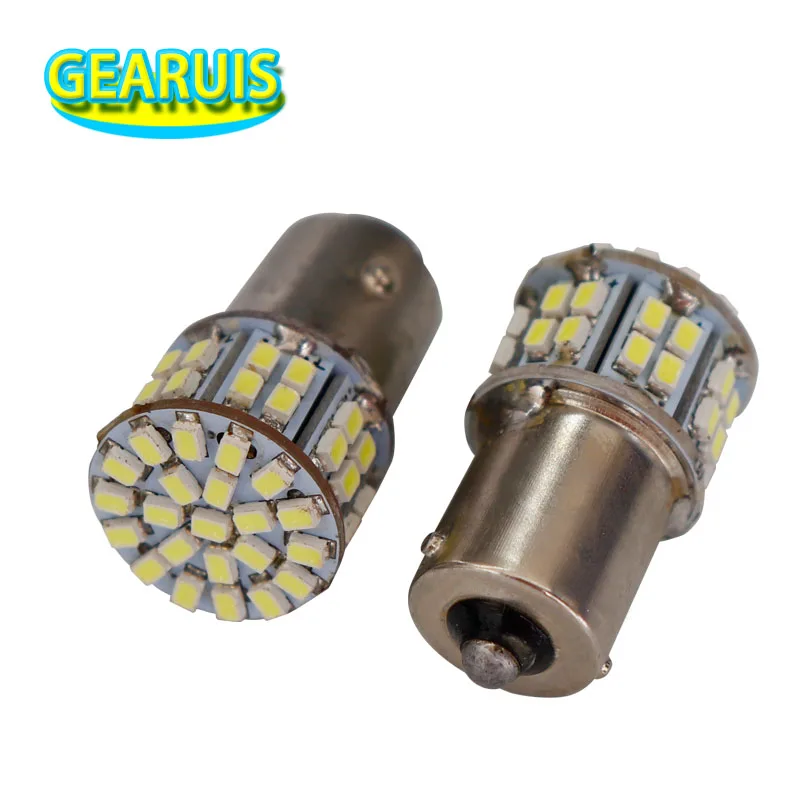

10 шт. светодиодный 24 В для грузовиков S25 P21W 1156 ba15s 50 SMD 1206 LED 1157 BAY15D Белый красный стоп-сигнал Лампа указателя поворота 24 В