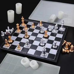 3D International Chess Boards Silicone Mold Chess Pieces Epoxy Resin Casting Molds for DIY UV Checkerboard Decor Crafts Tool Set