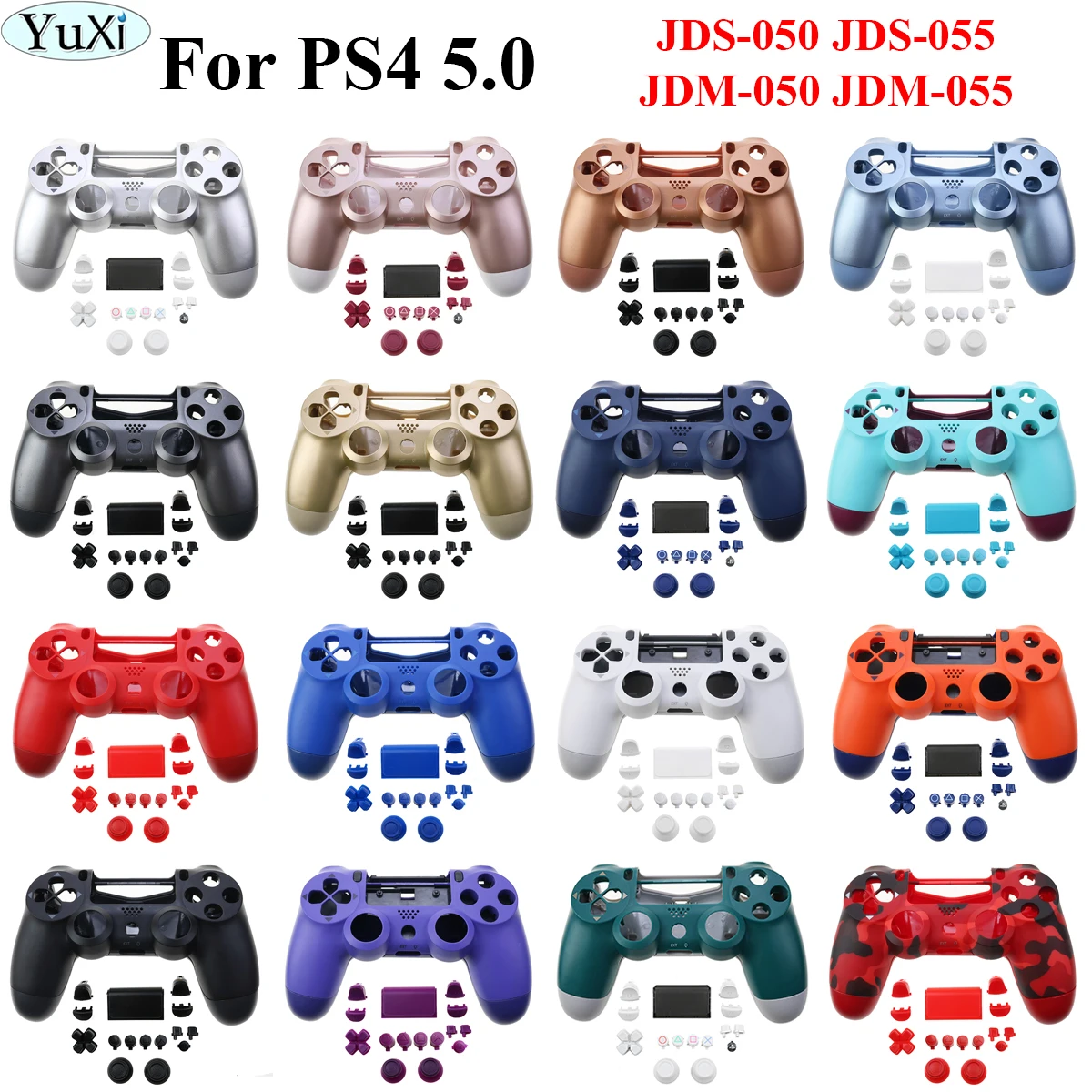 

YuXi Housing Shell Case Cover for PS4 JDS 055 Controller JDM-050,JDM-055 Gamepad Replacement Shell Buttons 22 Color Mod Kit Case