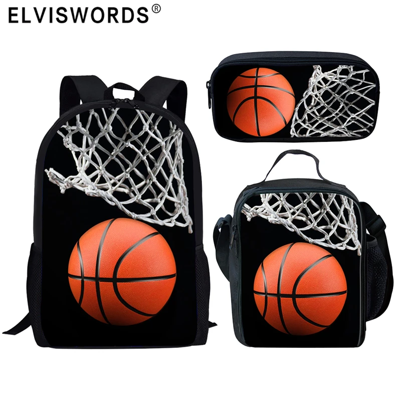 ELVISWORDS-bolsas de escuela primaria para niños, Mochila Escolar con patrón de baloncesto 3D, bolsas de libros para niños, 3 unids/set