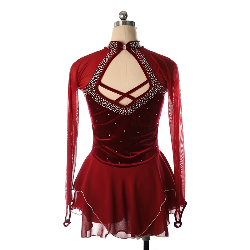 Nasinaya Figure Skating Dress Custom Competition Girl Black Long Sleeve Velvet Rhinestone Gymnastics Suit