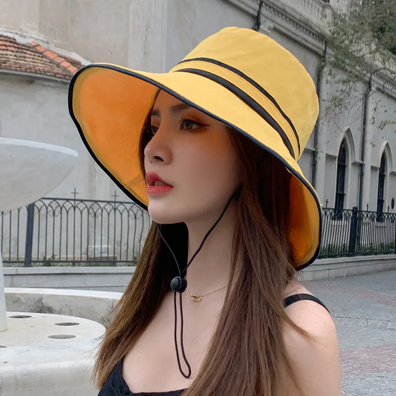 K154 Women\'s Bucket Hat Panama  Fashion Women\'s Summer Hat Stripe Panama Sun Protection Fisherman\'s Hats Sun Visor Cap Beach