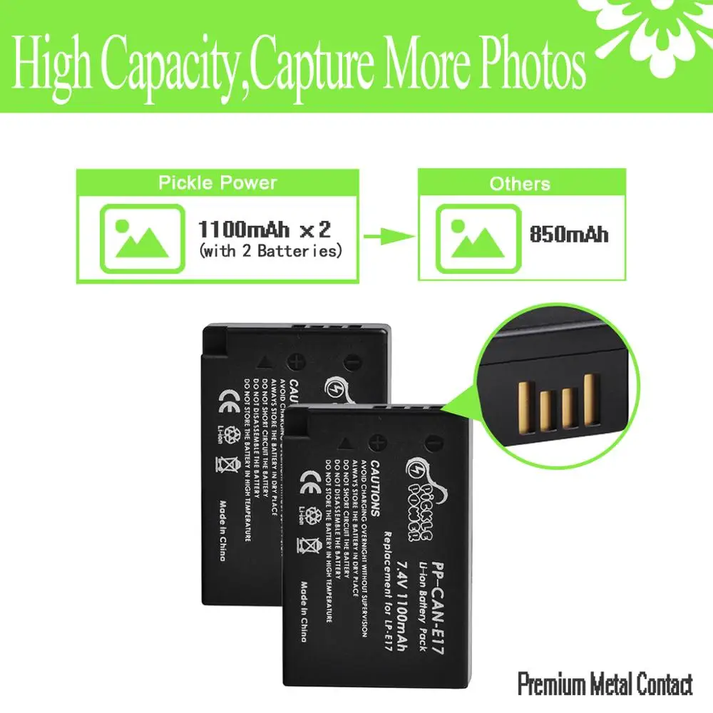 Pickle Power BatteryFor Canon EOS 200 250D M3 M5 M6 750D 760D T6i T6s 800D 8000D 77D Kiss X8i LP-E17 LPE17 LED USB Dual Charger