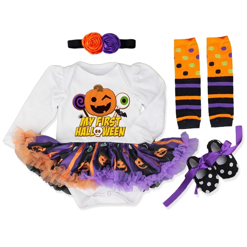 Pumpkin Baby Halloween Costumes Infant Party Dress Headband Vestido Bebe Skull Ghost Kid Halloween Outfits Toddler Girl Clothing