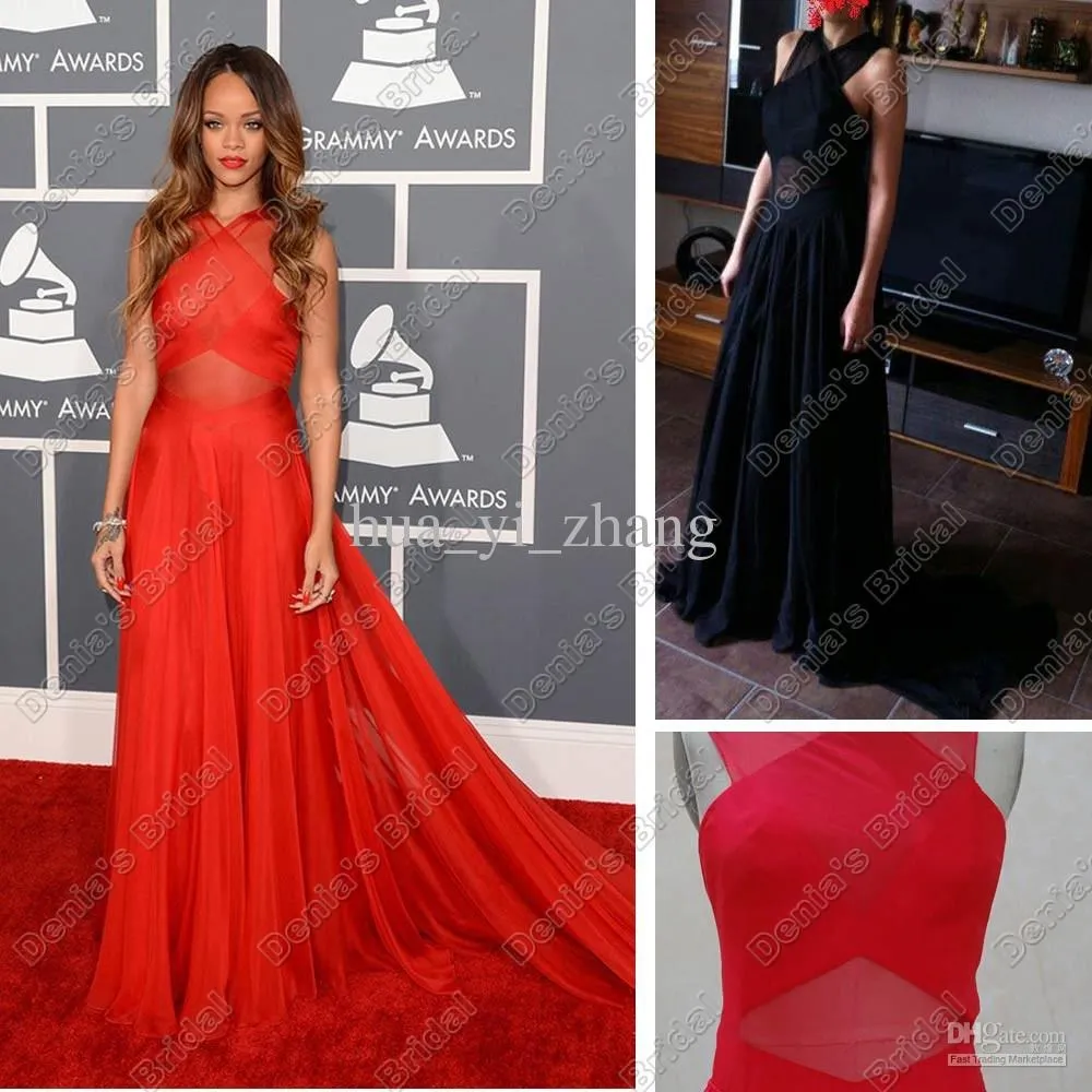 2025 new drop shipping in stock real pictures cheap high neck prom party gown discount red chiffon long celebrity dresses