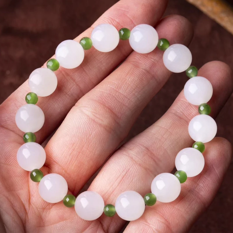 

10mm Beautiful He Tian jadeite bracelet mala Jade Bangle Amulet Gemstone accessory