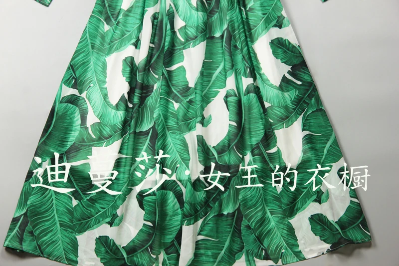 S-3XL High Quality Summer New Fashion Party Banana Leaves Exquisite Printing Elegant Long Dress Women Beach Vacation