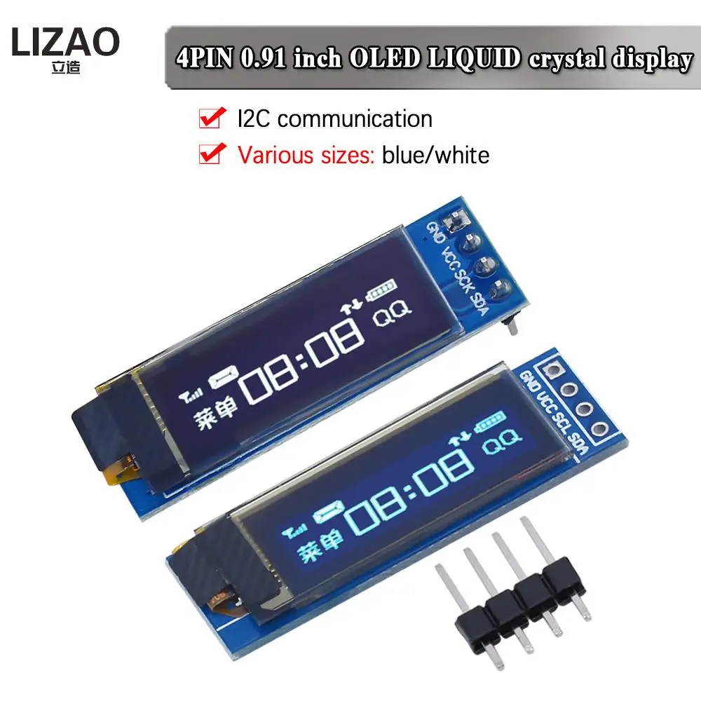 

LIZAO 0.91 inch OLED module 0.91" Blue White OLED 128X32 OLED LCD LED Display Module 0.91" IIC Communicate