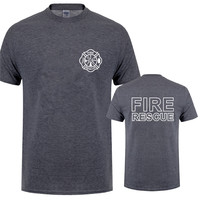 Fire Rescue Firefighter T Shirt Men Fireman T-shirts Short Sleeve Mans Cool Tops QR-045