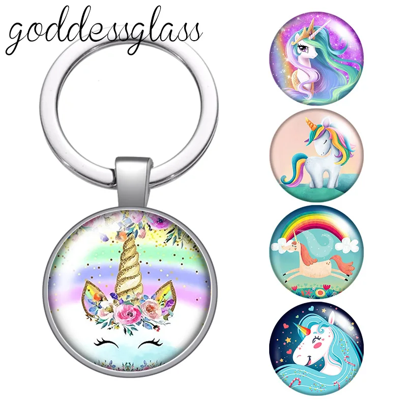 Magical Horn of the Unicorn Horse Kids birthday Gift glass cabochon keychain Bag Car key chain Ring Holder Charms keychains gift