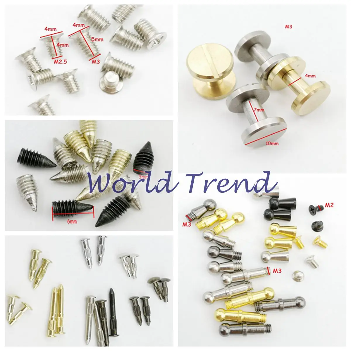 Men leather belt Buckle Repair Buckle Fastening Flat Head Buckle prong Pointed Bag Screw Riveting Nail 66pcs
