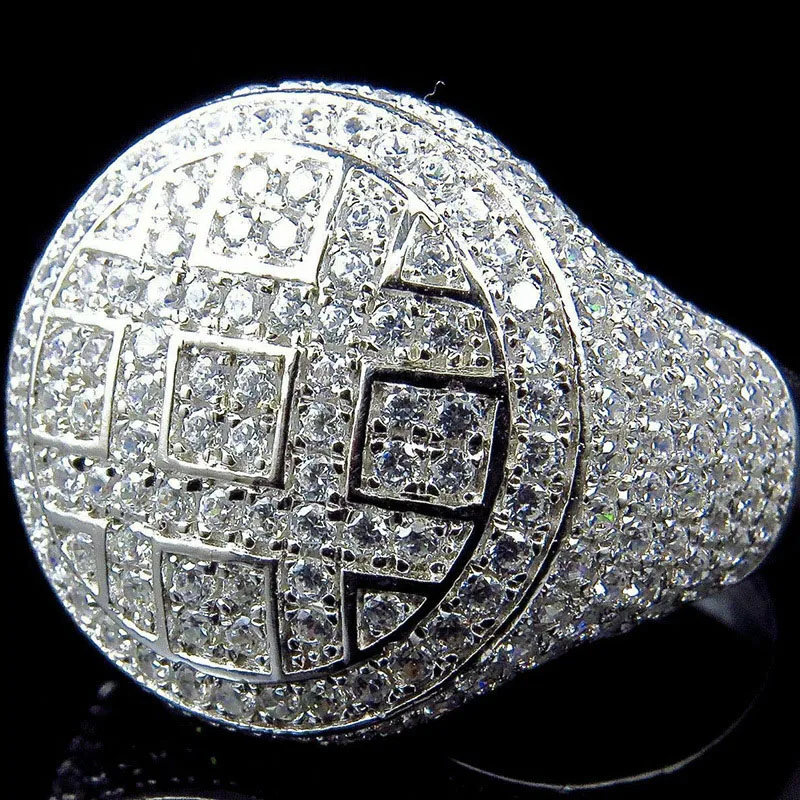 Wholesale Trendy Round Rings Male Iced Out Cubic Zircon Crystal Rings for Men Party Jewelry Accessories