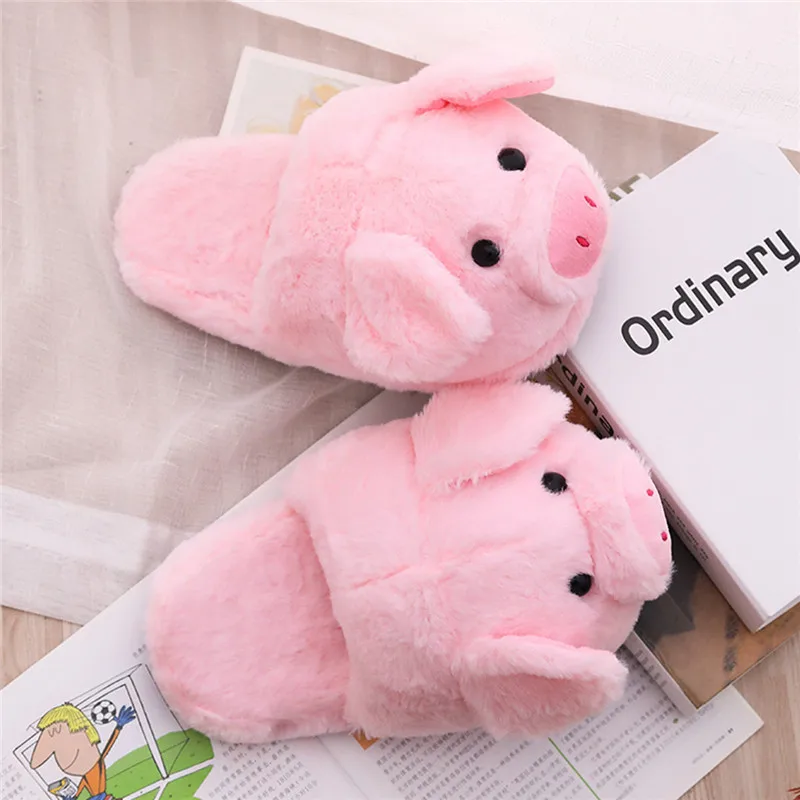 Winter Women Warm Indoor Slippers Ladies Fashion Cute Pink Pig Shoes Women\'s Soft Short Furry Plush Home Floor Slipper SH467