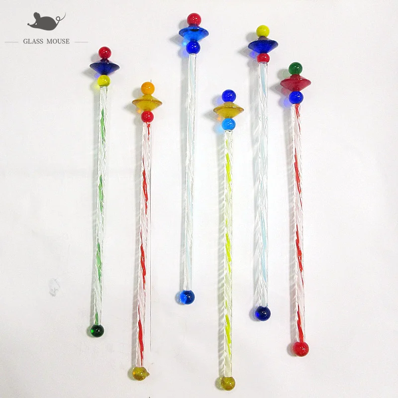 

Handmade Drink Glass stir bar cocktail stick Creative Wine mixing swizzle stick art Thread Design Long handle stirring rod 6pcs