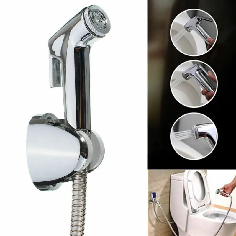 Toilet Shattaf Adapter Spray Handheld Bidet Shower Head Wall Bracket Hose 3pcs Set