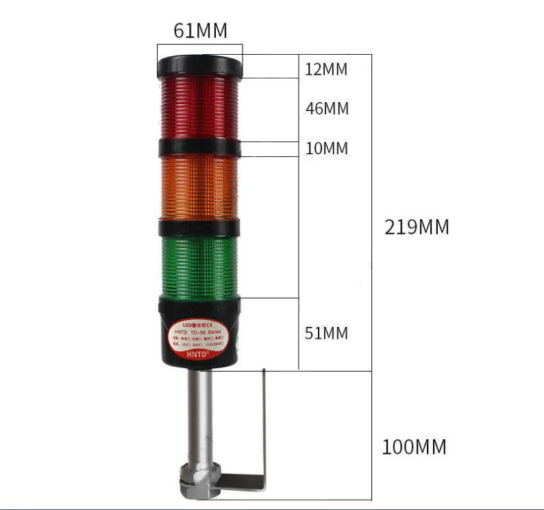 Dia 56Mm 24V Lampu Keamanan Tumpukan Lampu Menara Multi-lapis Industri Lampu Sinyal LED Lampu Peringatan Menara L