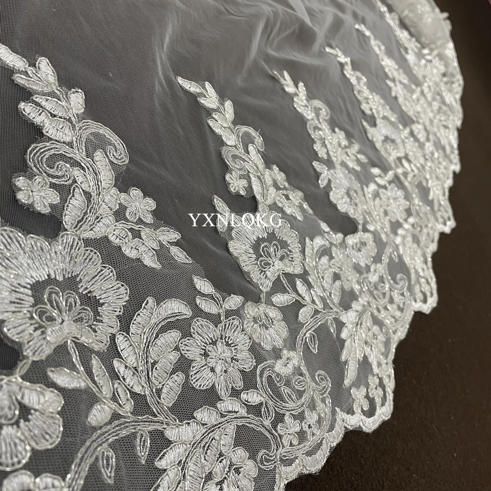 Real Photo High Quality 3-Meter One Layer Elegant Luxury Long Wedding Veil Bridal Veils Shiny Lace Veil Silver Bone with Comb