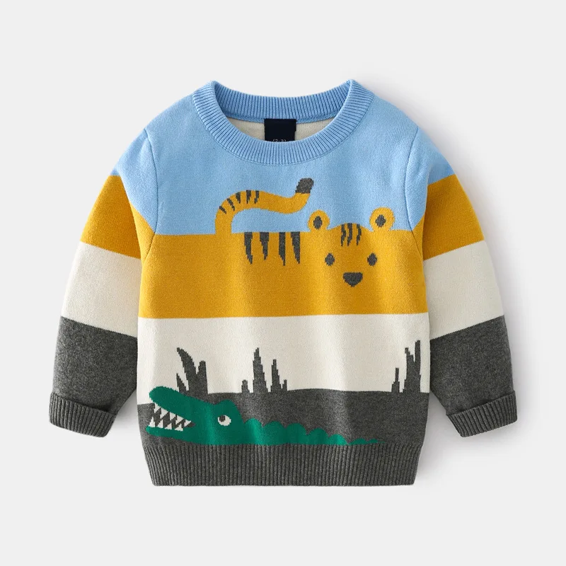 2-8T Cartoon Sweater For Boys Girls Toddler Kid Baby Clothes Autumn Winter Warm Knit Pullover Top Animals Print Knitwear