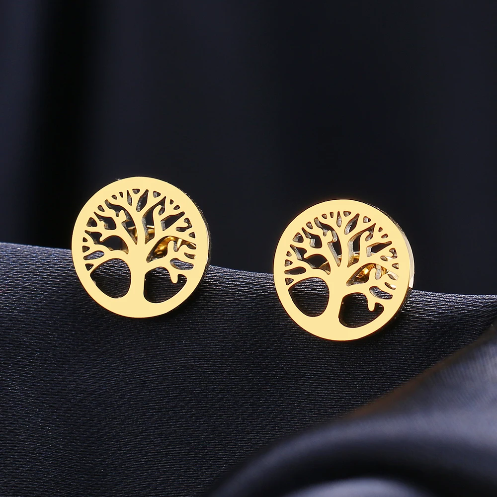 Stainless Steel Earrings Vintage Fortune Tree Fashion Stud Earrings Classic Simple Earrings For Women 2022 Jewelry Wedding Party