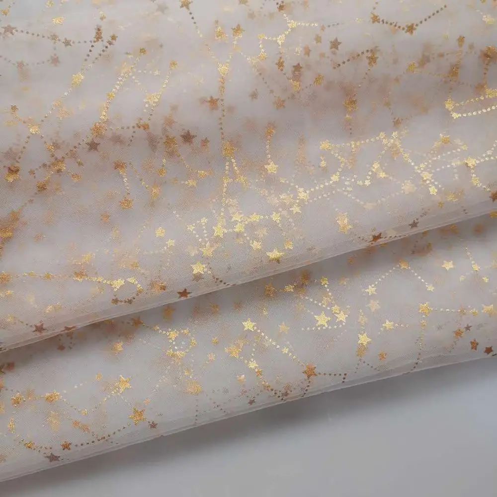 Print Gold Stars Tulle lace fabric Constellation Tulle lace Fabric For Cosplay, Birthday Party Dress,Cupcake Dress,  Ball Gown