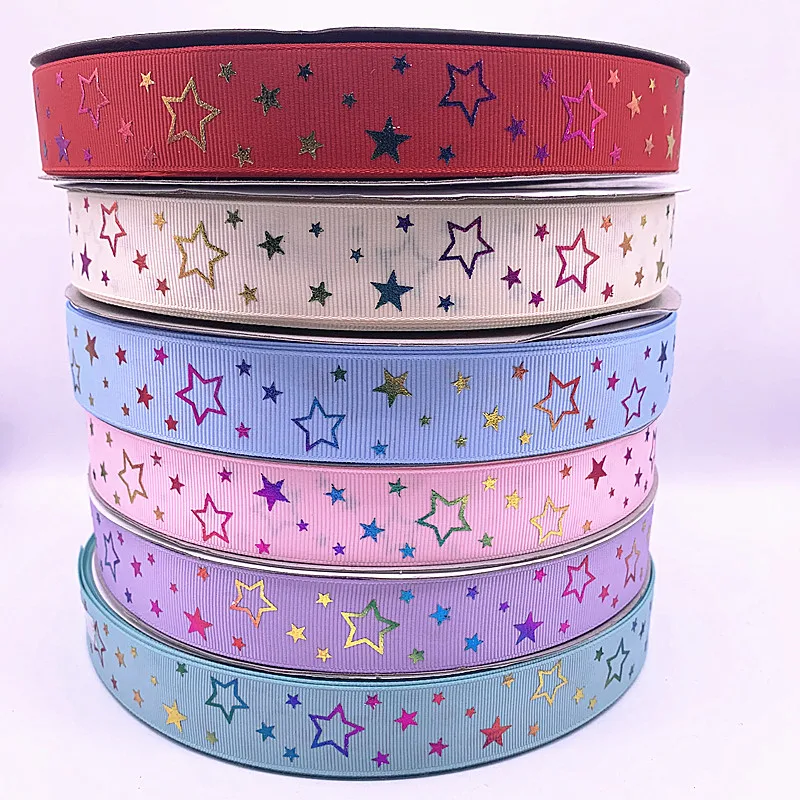 Hot Selling 3yards 25mmGrosgrain Ribbon Gilding Stars for Christmas Wedding Decoration DIY Sewing Handmand Crafts