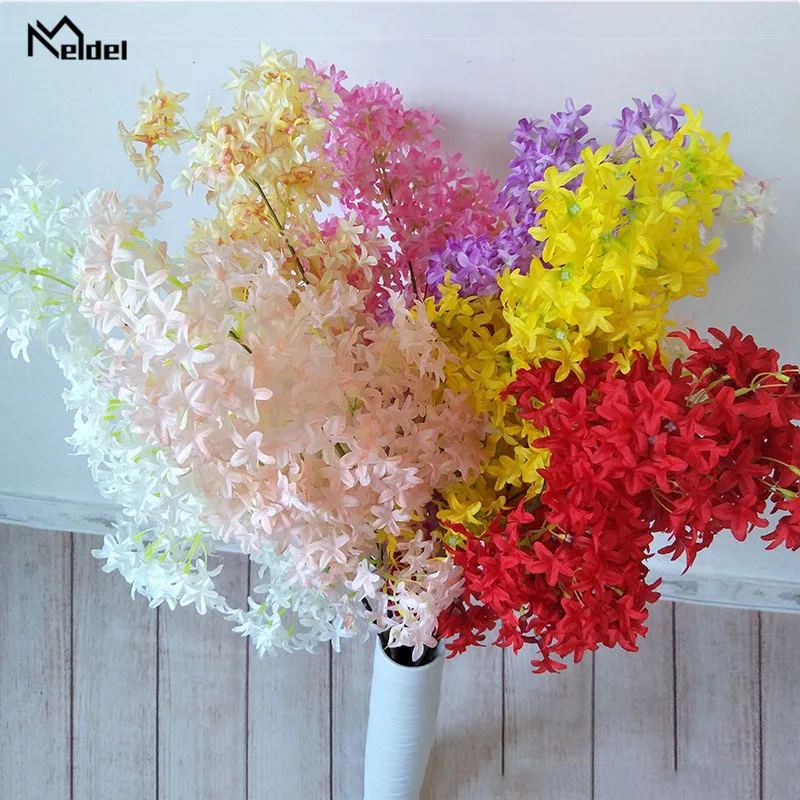 Meldel-ramo de flores de cerezo artificiales, 108cm, flor de seda Sakura, decoración de arco de boda, flores falsas, decoración de valla de pared de jardín