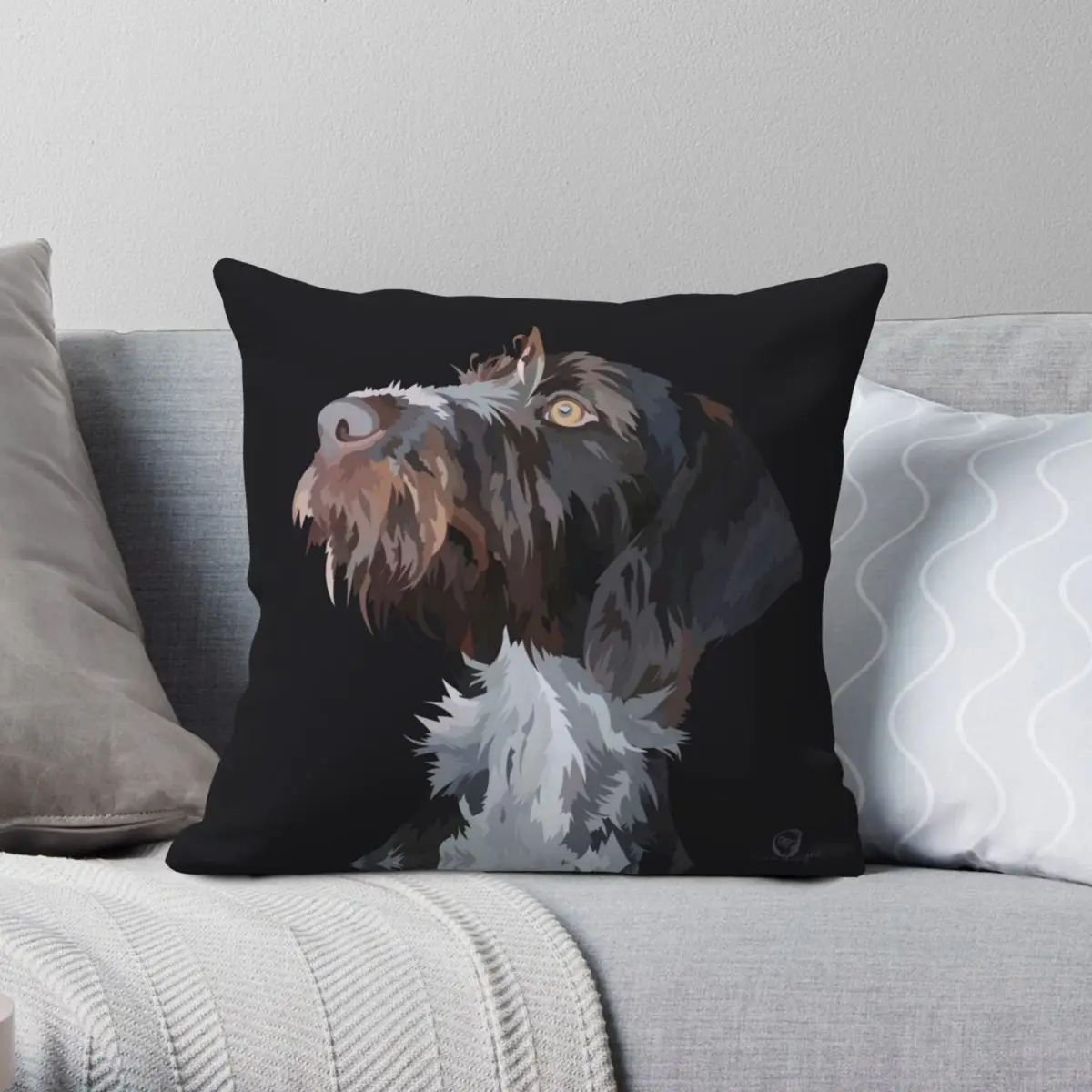 

German Wire Haired Pointer Square Pillowcase Polyester Linen Velvet Printed Zip Decor Sofa Cushion Cover