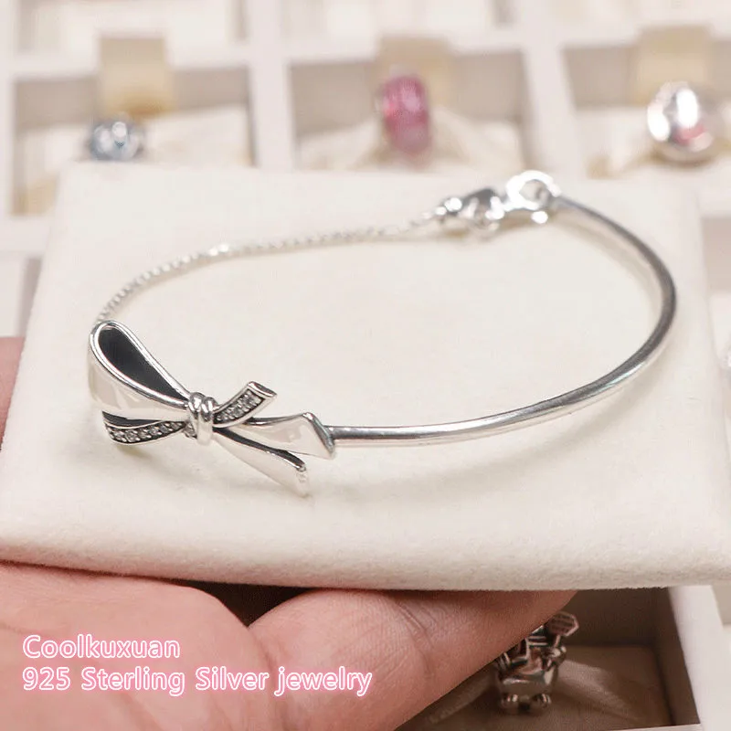 

Mother's Day 925 Sterling Silver Brilliant Bow Bracelet, Clear CZ Fits for Original Bracelets Jewelry Making