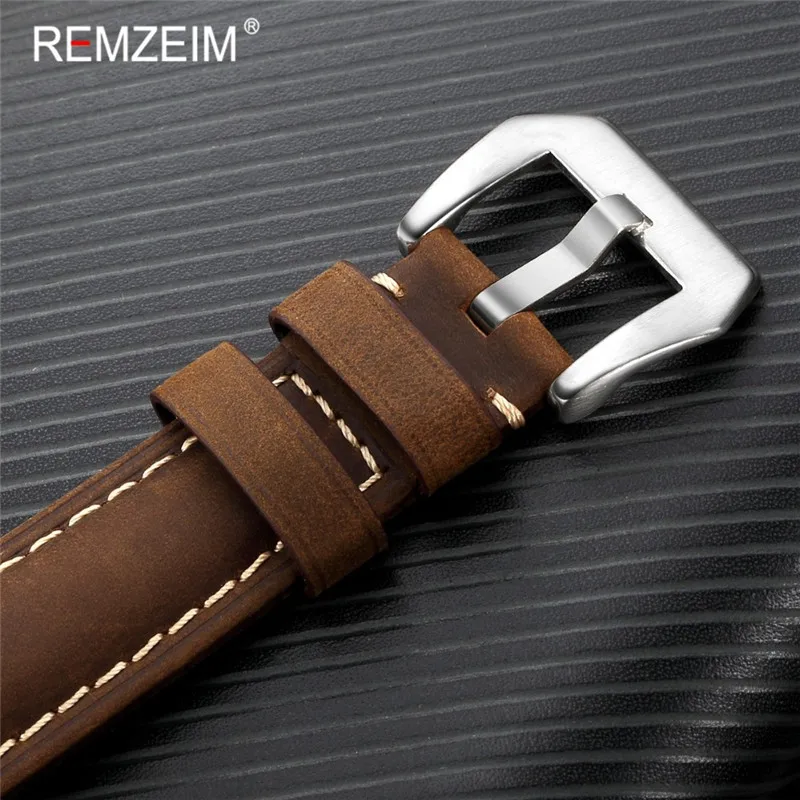 REMZEIM Crazy Horse Skin Cow Leather Watchband 20 22 24 26mm Watch Strap Bracelet Brown Black Green Replacement Watchband