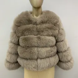 2019 new style Winter women's fur coat length 50cm Real fox leather jacket High quality fox coat Round neck warm jacket