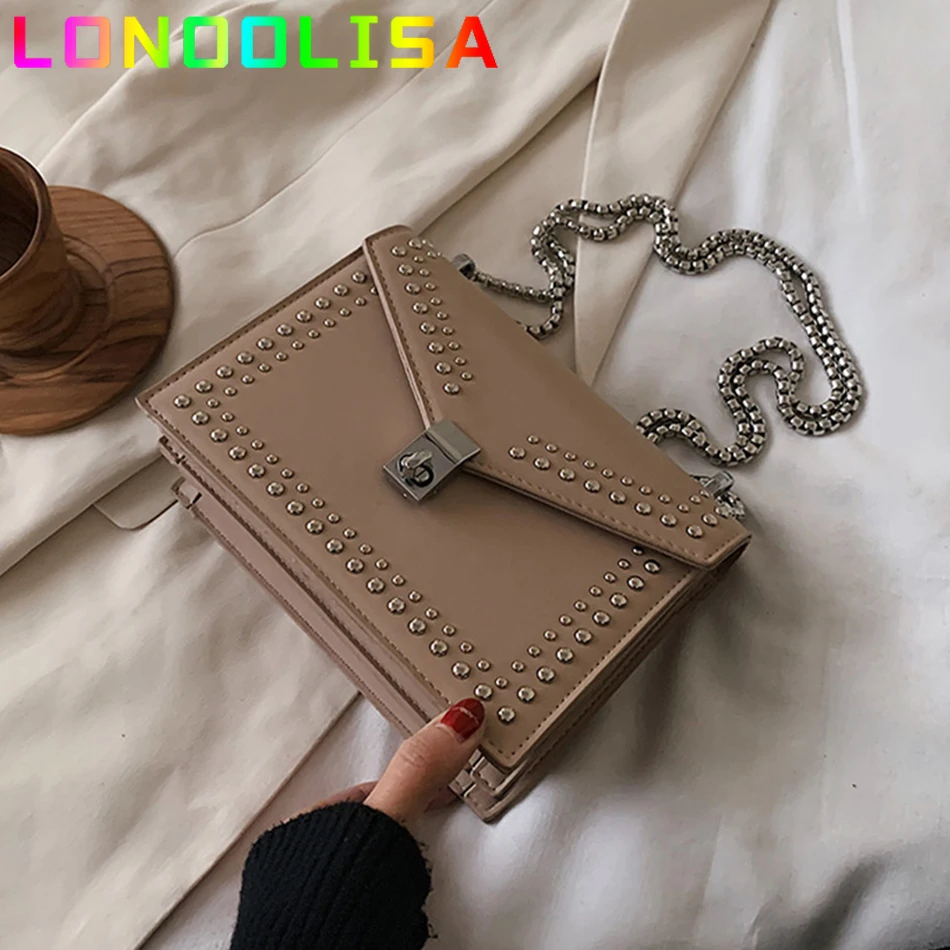 Scrub Leather Brand Designer Shoulder Simple Bags For Women 2024 Chain Rivet Luxury Crossbody Bag Female Fashion Small Handbags