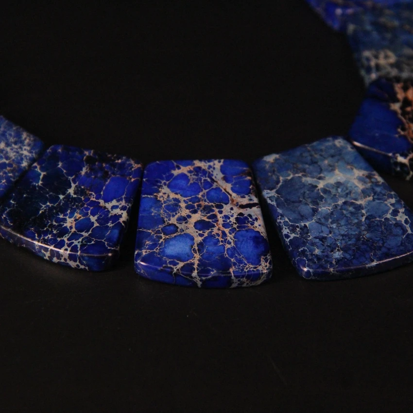 15pcs Lapis Blue Impression Jaspers Top Drilled Trapezoid Slab Beads,Ocean Sediment Emperor Stone Graduated Necklaces Jewelry