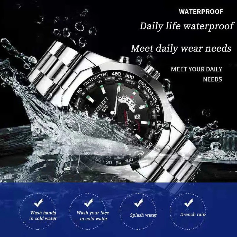 LINBERT 2021 Luxury Men\'s Watch Classic Luminous Stainless Steel Band Clock Chronograph Waterproof Relogio Masculino