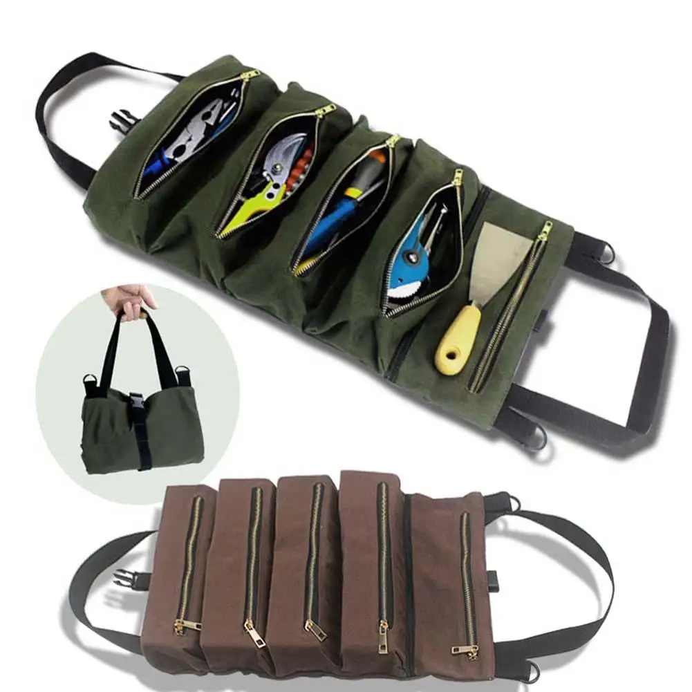 48X29CM Multiple Pockets Portable Canvas Zipper Pockets Tool Roll Wrench Screwdriver Storage Bag Case Wear-proof