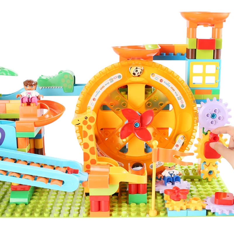 283Pcs Big Size Building Blocks Large Turntable Piano Slide Marble Run Building Bricks Set Children Gift Toys