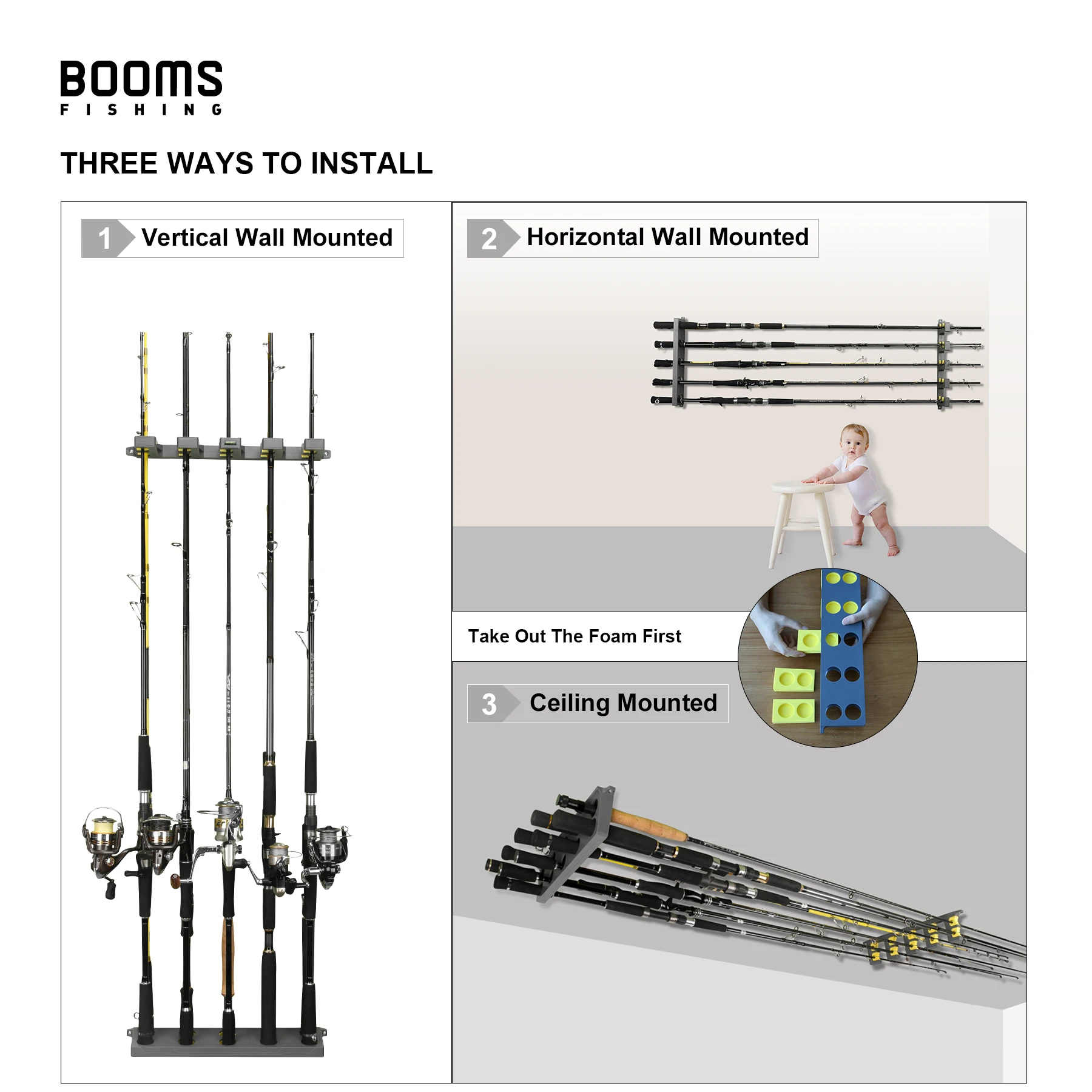 Booms Fishing WV4 Angelrutenhalter, vertikales Wand-Rutenregal, zum Aufbewahren von bis zu 10 Ruten für Angelrutenhalter, Aufbewahrungswerkzeuge, 4 Farben – Detail 9