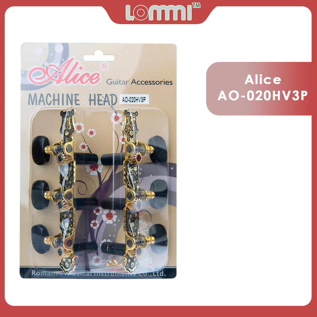 

LOMMI Alice AO-020HV3P Classical Guitar Machine Head 1:14 Gear Ratio Guitar Tuning Key Pegs 3+3 Tuners w/ Ebony Button