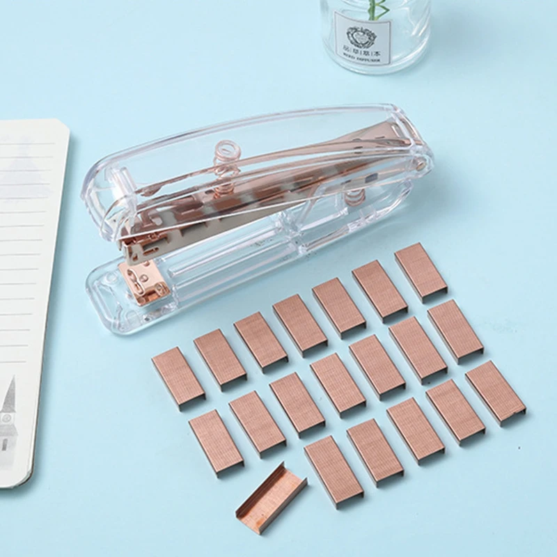 Rose Gold Stapler Desk Accessory Kit Acrylic Stapler Set Tape Dispenser Stapler Remover with Staples Desk Accessories