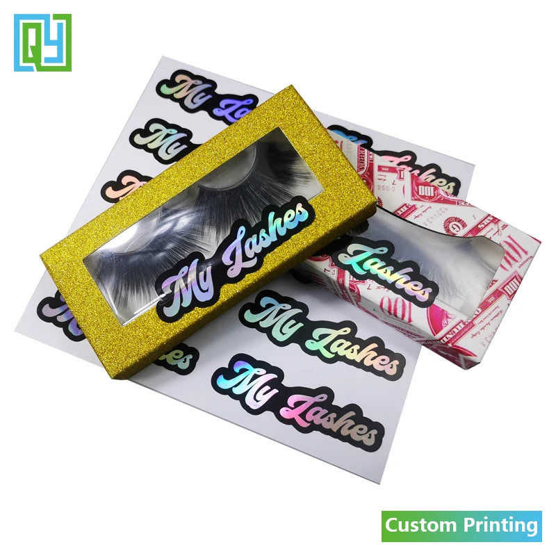 100 pcs Free Shipping Custom Printing Eyelash Label Clear Logo Lipgloss Make Up Palette Packaging Silver Holographic Stickers