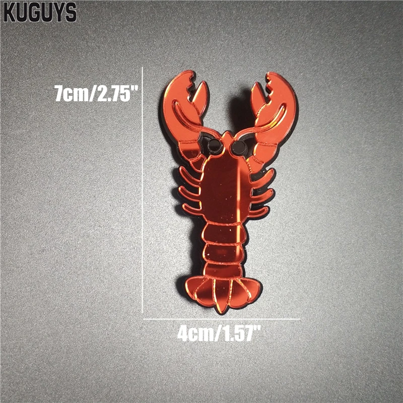 KUGUYS Blue Red Lobster Mirror Acrylic Brooch for Women Jewelry Novelty Accessories
