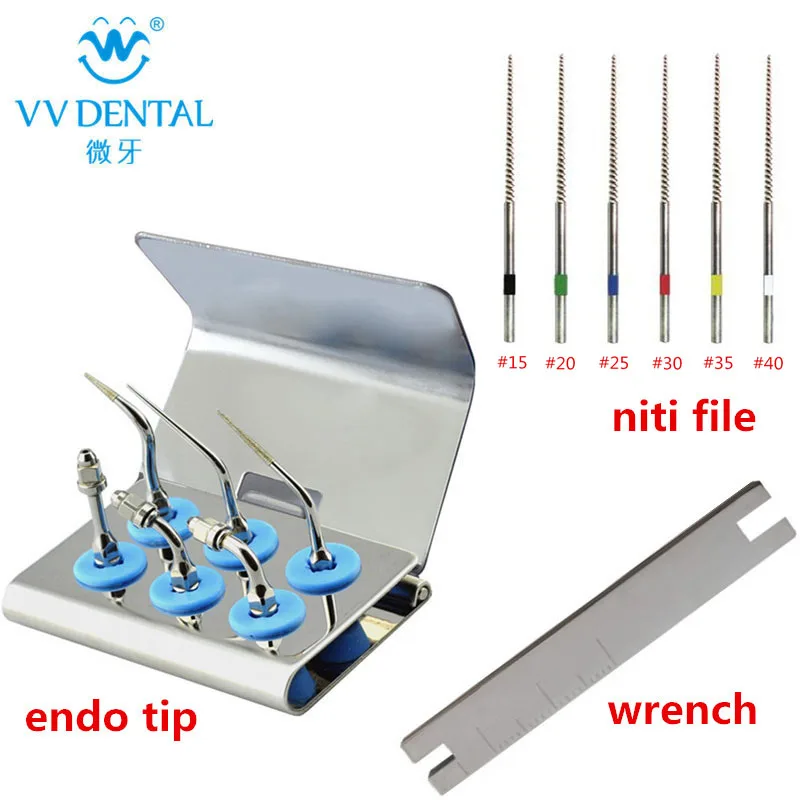 

VVDental Ultrasonic Scaler Endo Kit With Double Opener Wrench And 6pcs Niti Files for EMS/WOODPECKER Dental Endodontics Tools