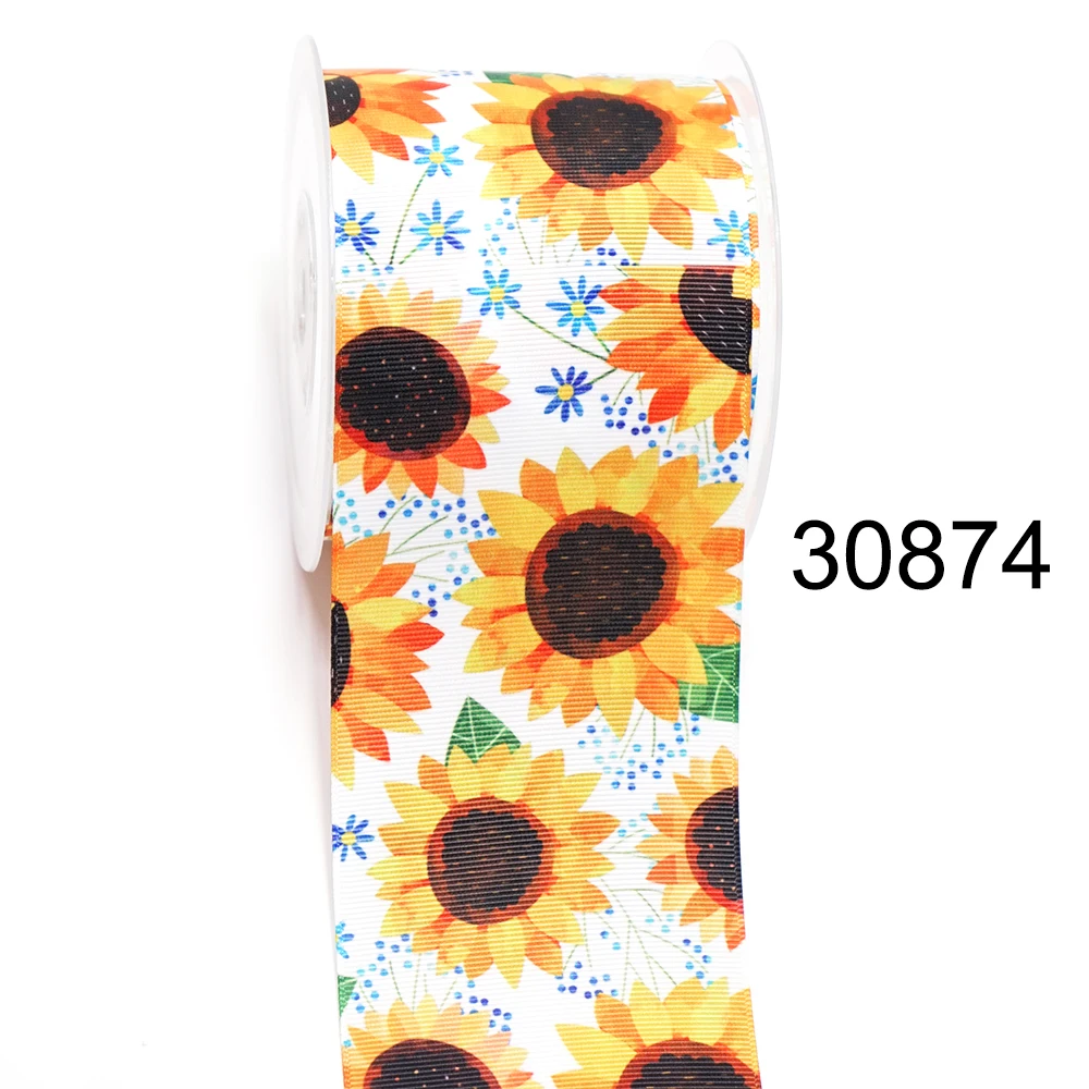 DIY Cartoon Sunflower Printed Grosgrain Ribbon For Craft Supplies Sewing Accessories 5 Yards. 30874