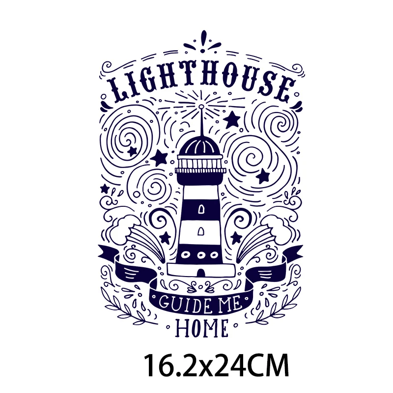 Ocean Guide Lighthouse Stripes Heat-sensitive Appliques Thermo Stickers On Clothes Transfer Fusible Clothing Custom Tops