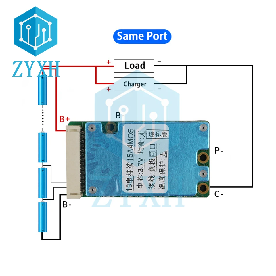 BMS 13S 48V 15A 20A Li-ion Lithium 18650 Battery Pack Charge Board Common/Separate Port 2-in-1 For Escooter