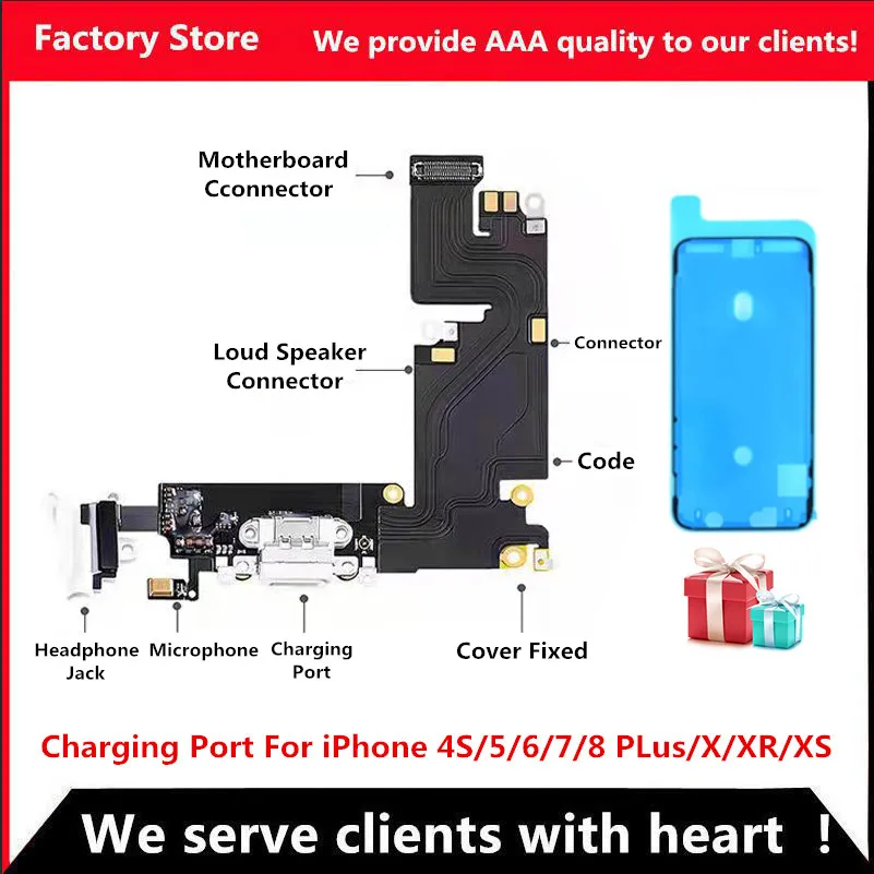 AAA Quality Charging Port For iPhone 4S SE 5S 6 6S 7 8 X XS USB Dock Charging Port + Mic Microphone Moto Module Replacement