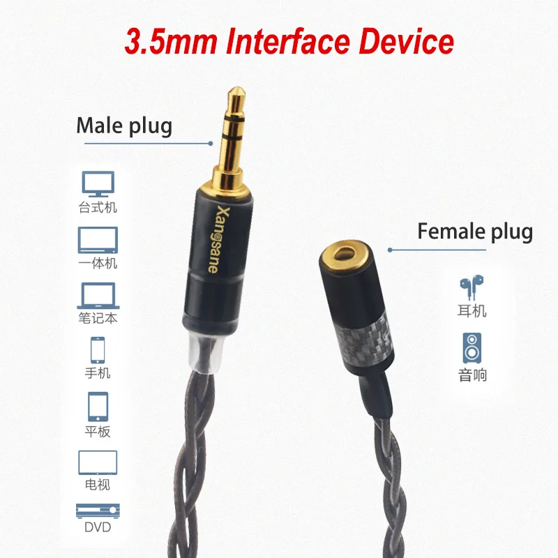 

single crystal copper silver-plated 3.5mm gold-plated male plug to female AUX audio car earphone cable extension cable