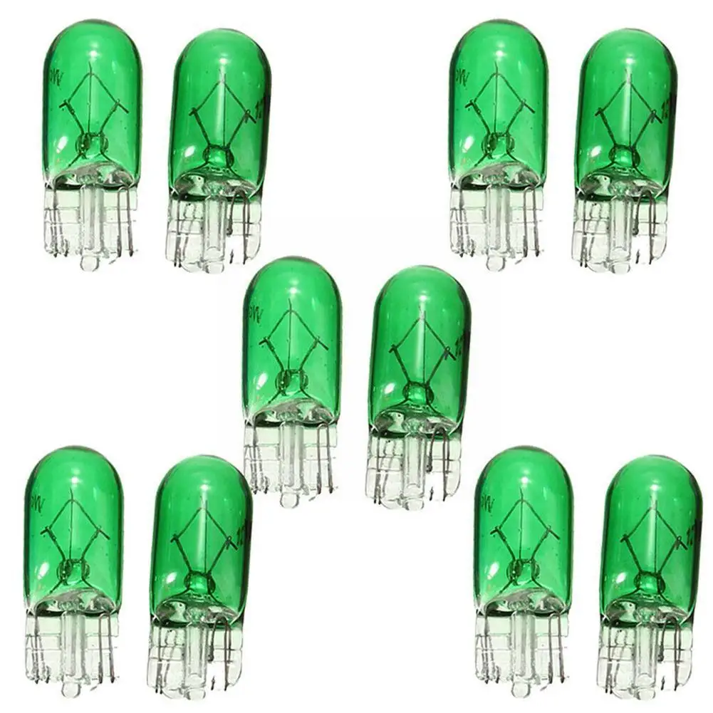 10x T10 Halogen Bulb Green Color 12V 3W Bright Side Instrument Wedges Lamp Light Source Car G4K2