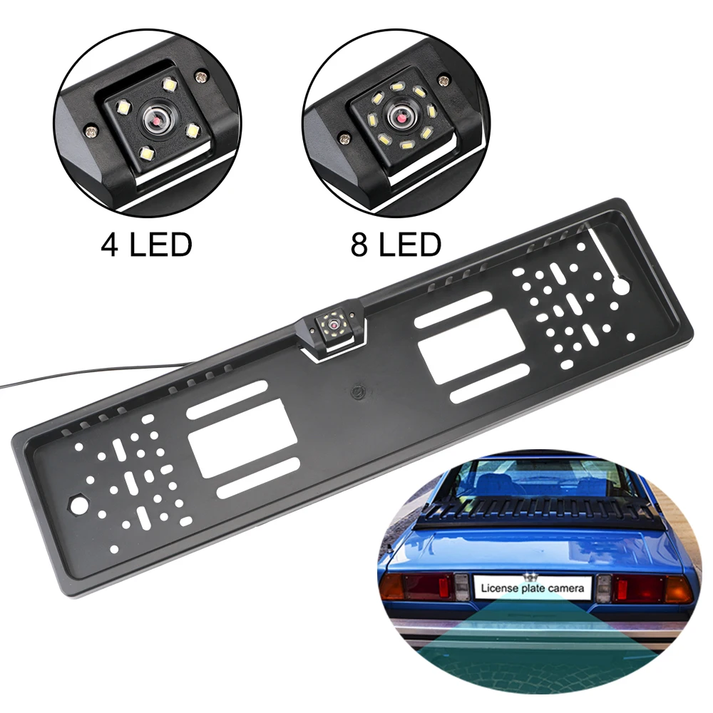 12V Car Rear View Camera 4/8 LED European UK License Plate Holder Parking Sensor 2.4G Reverse Vedio Receiver PDC Parltronics Set