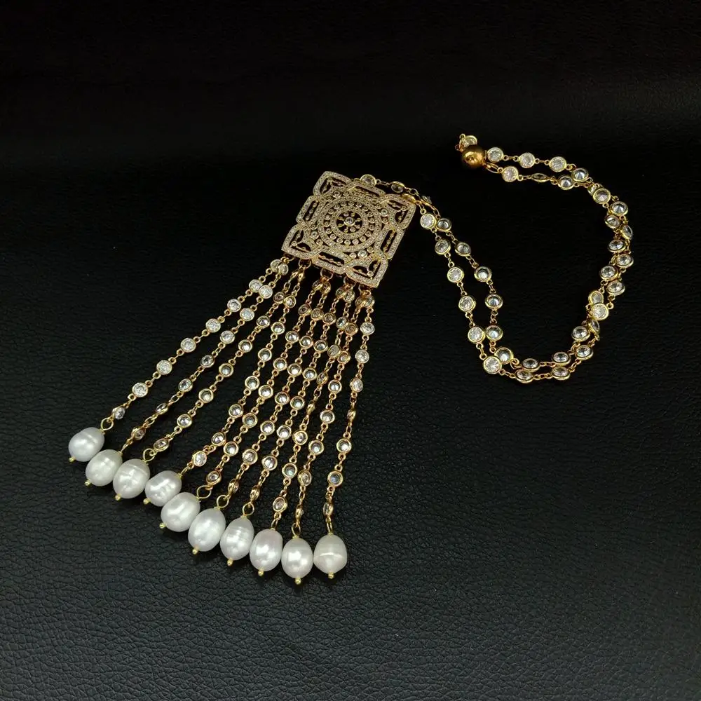 

YYGEM 21'' White Rice Pearl Yellow Gold Plated Chain Necklace